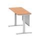 Air 1400 x 600mm Height Adjustable Desk Oak Top Cable Ports Silver Leg With Silver Steel Modesty Panel