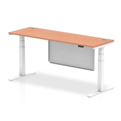 Air 1800 x 600mm Height Adjustable Desk Beech Top Cable Ports White Leg With White Steel Modesty Panel