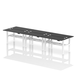 Air Back-to-Back 1400 x 600mm Height Adjustable 6 Person Bench Desk Black Top CP White Frame