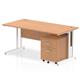 Impulse 1600 x 800mm Straight Desk Oak Top White Cantilever Leg with 2 Drawer Mobile Pedestal