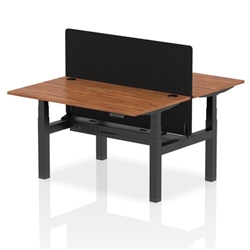 Air Back-to-Back 1400 x 800mm Height Adjustable 2 Person Bench Desk Walnut Top CP Black Frame with Black Straight Screen