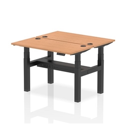 Air Back-to-Back 1200 x 600mm Height Adjustable 2 Person Office Bench Desk Oak Top with Cable Ports Black Frame