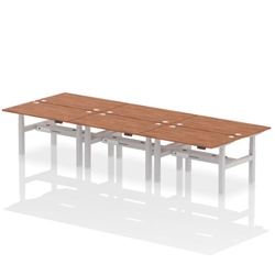 Air Back-to-Back 1400 x 800mm Height Adjustable 6 Person Bench Desk Walnut Top CP Silver Frame