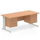 Impulse 1600 x 800mm Straight Desk Oak Top Silver Cable Managed Leg 1 x 2 Drawer 1 x 3 Drawer Fixed Pedestal