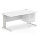 Impulse 1600 x 800mm Straight Desk White Top Silver Cable Managed Leg 1 x 2 Drawer Fixed Pedestal