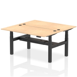 Air Back-to-Back 1600 x 800mm Height Adjustable 2 Person Office Bench Desk Maple Top with Cable Ports Black Frame