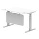 Air 1400 x 800mm Height Adjustable Desk White Top Cable Ports Silver Leg With Silver Steel Modesty Panel