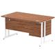 Impulse 1400 Rectangle White Cant Leg Desk WALNUT 1 x 2 Drawer Fixed Ped