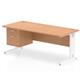 Impulse 1800 x 800mm Straight Desk Oak Top White Cable Managed Leg 1 x 2 Drawer Fixed Pedestal