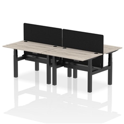 Air Back-to-Back 1200 x 800mm Height Adjustable 4 Person Bench Desk Grey Oak Top CP Black Frame with Black Straight Screen