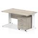 Impulse 1400 x 800mm Straight Desk Grey Oak Top White Cable Managed Leg with 3 Drawer Mobile Pedestal Bundle
