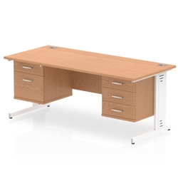 Impulse 1600 x 800mm Straight Desk Oak Top White Cable Managed Leg 1 x 2 Drawer 1 x 3 Drawer Fixed Pedestal