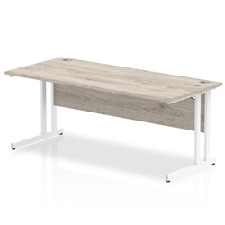 Impulse 1800 x 800mm Straight Desk Grey Oak Top White Cantilever Leg