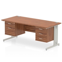 Impulse 1800 x 800mm Straight Desk Walnut Top Silver Cable Managed Leg 1 x 2 Drawer 1 x 3 Drawer Fixed Pedestal