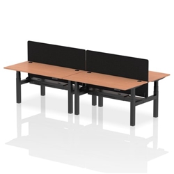 Air Back-to-Back 1600 x 800mm Height Adjustable 4 Person Bench Desk Beech Top CP Black Frame with Black Straight Screen