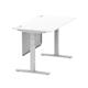 Air 1400 x 800mm Height Adjustable Desk White Top Cable Ports Silver Leg With Silver Steel Modesty Panel