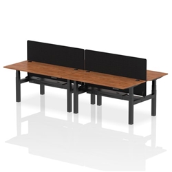 Air Back-to-Back 1600 x 800mm Height Adjustable 4 Person Bench Desk Walnut Top CP Black Frame with Black Straight Screen