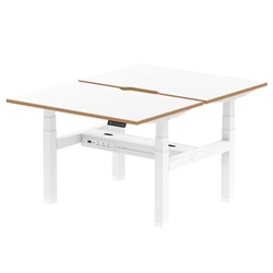 Air Back-to-Back Oslo 1200 x 800mm Height Adjustable B2B 2 Person Bench Desk White Top Natural Wood Edge White Frame