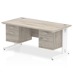 Impulse 1600 x 800mm Straight Desk Grey Oak Top White Cable Managed Leg 2 x 2 Drawer Fixed Pedestal