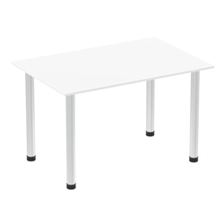 Impulse 1200mm Straight Table White Top Brushed Aluminium Post Leg