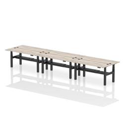 Air Back-to-Back 1800 x 600mm Height Adjustable 6 Person Office Bench Desk Grey Oak Top with Cable Ports Black Frame