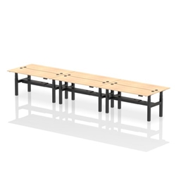 Air Back-to-Back 1800 x 600mm Height Adjustable 6 Person Office Bench Desk Maple Top with Cable Ports Black Frame