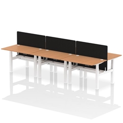 Air Back-to-Back 1200 x 800mm Height Adjustable 6 Person Bench Desk Oak Top CP White Frame with Black Straight Screen