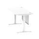 Air 1600 x 800mm Height Adjustable Desk White Top Cable Ports White Leg With White Steel Modesty Panel