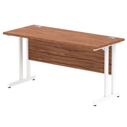 Impulse 1400/600 Rectangle White Cantilever Leg Desk Walnut