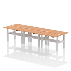 Air Back-to-Back 1200 x 600mm Height Adjustable 6 Person Bench Desk Oak Top CP Silver Frame