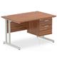 Impulse 1800 x 800mm Straight Desk Walnut Top Silver Cable Managed Leg 1 x 2 Drawer Fixed Pedestal