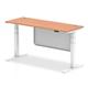 Air 1600 x 600mm Height Adjustable Desk Beech Top Cable Ports White Leg With White Steel Modesty Panel