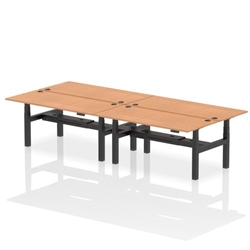 Air Back-to-Back 1800 x 800mm Height Adjustable 4 Person Bench Desk Oak Top CP Black Frame