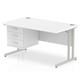 Impulse 1400 Rectangle Silver Cant Leg Desk WHITE 1 x 3 Drawer Fixed Ped
