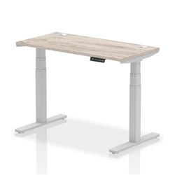 Air 1200 x 600mm Height Adjustable Desk Grey Oak Top Cable Ports Silver Leg