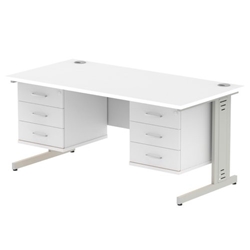 Impulse 1600 x 800mm Straight Desk White Top Silver Cable Managed Leg 2 x 3 Drawer Fixed Pedestal