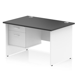 Impulse 1200 x 800mm Straight Office Desk Black Top White Panel End Leg with 1 x 2 Drawer Fixed Pedestal