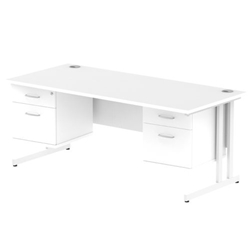 Impulse 1800 x 800mm Straight Desk White Top White Cantilever Leg 2 x 2 Drawer Fixed Pedestal