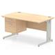 Impulse 1400 x 800mm Straight Desk Maple Top Silver Cable Managed Leg with 1 x 2 Drawer Fixed Pedestal
