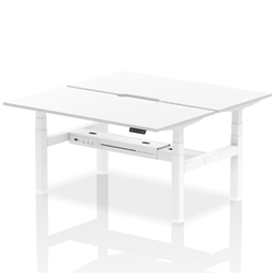 Air Back-to-Back 1600 x 800mm Height Adjustable 2 Person Bench Desk White Top with Scalloped Edge White Frame