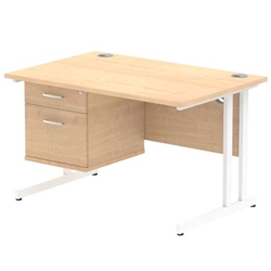 Impulse 1200 Rectangle White Cant Leg Desk MAPLE 1 x 2 Drawer Fixed Ped