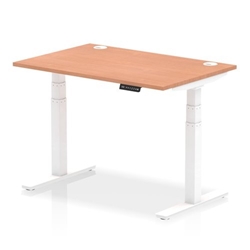 Air 1200 x 800mm Height Adjustable Desk Beech Top Cable Ports White Leg