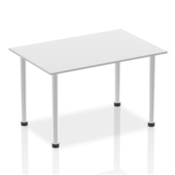 Impulse 1400mm Straight Table White Top Brushed Aluminium Post Leg