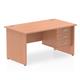 Impulse 1400 Rectangle Panel End Leg Desk Beech 1 x 3 Drawer Fixed Ped