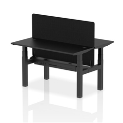 Air Back-to-Back 1400 x 600mm Height Adjustable 2 Person Bench Desk Black Top CP Black Frame with Black Straight Screen