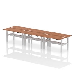 Air Back-to-Back 1400 x 600mm Height Adjustable 6 Person Bench Desk Walnut Top CP Silver Frame