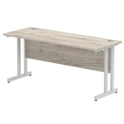 Impulse 1600 x 600mm Straight Desk Grey Oak Top Silver Cantilever Leg