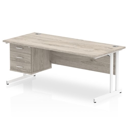 Impulse 1800 Rectangle White Cant Leg Desk Grey Oak 1 x 3 Drawer Fixed Ped