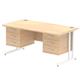 Impulse 1600 x 800mm Straight Desk Maple Top White Cantilever Leg 2 x 3 Drawer Fixed Pedestal