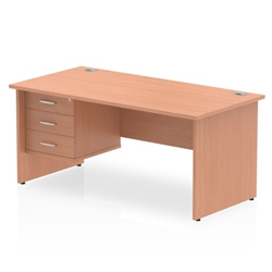 Impulse 1600 Rectangle Panel End Leg Desk Beech 1 x 3 Drawer Fixed Ped